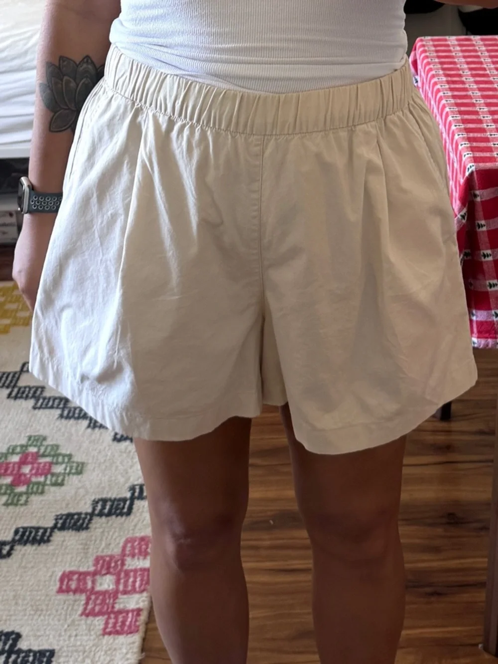 Uniqlo 100% Cotton Women’s Cream Elastic-Waist Drawstring Shorts Size XL